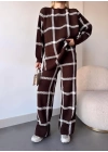 Ekoseli triko takım kahvebeyaz
