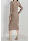 Fermuar detaylı fitilli şardonlu elbise bej a3178