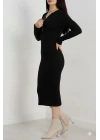 Fermuar detaylı fitilli şardonlu elbise siyah a3178
