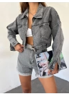 Fermuarlı Çift Cepli Denim Ceket