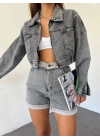 Fermuarlı Çift Cepli Denim Ceket