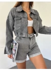 Fermuarlı Çift Cepli Denim Ceket