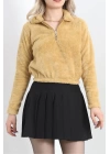 Fermuarlı Crop Peluş Sweat Camel - 9060.1153.