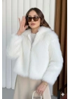 Fermuarlı kısa kürk beyaz t7746