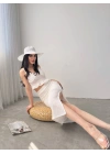 Fırfır Detaylı Crop Bluz Ve Etek Triko İkili Takım