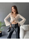 Fırfır Detaylı Önü Bağlamalı Crop Bluz