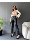 Fırfır Detaylı Önü Bağlamalı Crop Bluz