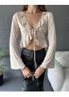 Fırfır Detaylı Önü Bağlamalı Crop Bluz