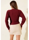 Fitilli Bisiklet Yaka İkili Bluz bordo T4341