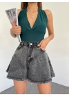 Geniş Paça Püsküllü Denim Şort