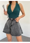 Geniş Paça Püsküllü Denim Şort
