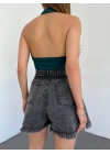 Geniş Paça Püsküllü Denim Şort