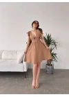 Göğüs Dekolteli Kolları Volanlı Elbise