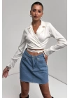 Gömlek Yaka Beli Bağlamalı Crop Bluz