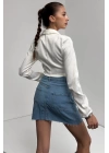 Gömlek Yaka Beli Bağlamalı Crop Bluz