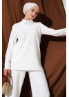 Gömlek Yaka Fitilli Salaş İkili Takım beyaz T4300