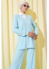 Gömlek Yaka Fitilli Salaş İkili Takım Buz Mavisi T4300