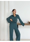 Gömlek yaka kaplama düğmeli takım petrol yeşili st265866