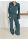 Gömlek yaka kaplama düğmeli takım petrol yeşili st265866