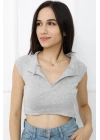 Hakim Yaka Dekolteli Crop Bady Gri - P-020498