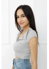 Hakim Yaka Dekolteli Crop Bady Gri - P-020498