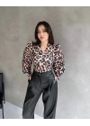 Hakim Yaka Leopar Desenli Dalgıç Bluz