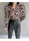 Hakim Yaka Leopar Desenli Dalgıç Bluz