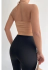 Halka Tokalı Cut Out Top Bluz Camel - 1514.9135.