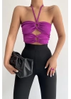 Halka Tokalı Cut Out Top Bluz Mor - 1514.9135.