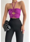 Halka Tokalı Cut Out Top Bluz Mor - 1514.9135.