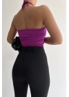 Halka Tokalı Cut Out Top Bluz Mor - 1514.9135.
