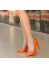 Hillar Turuncu Cilt Stiletto Ayakkabı