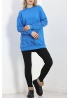 İki İplik Baskılı Tunik Sweat Mavi - 40046.555.