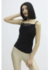 İp Askılı Dantel İşlemeli Bluz Siyah - P-019808