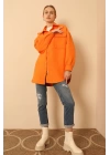 Jakar Kumaş Geometrik Desen Oversize Kadın Gömlek-Oranj