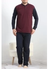 Jakarlı Erkek Pijama Takımı Bordo1 - 40064.1838.