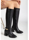 Jeoli Siyah Cilt Topuklu Çizme