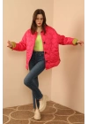 Jesica Kumaş  Soğan Desen Kapitone Kadın Mont-FUŞYA