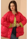 Jesica Kumaş  Soğan Desen Kapitone Kadın Mont-FUŞYA