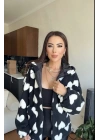 Kalpli peluş ceket içi astarlı siyahbeyaz