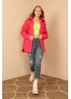 Kapitone Kumaş Çift Dikiş Desen Kadın Mont-Fuşya