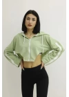 Kapşonlu Yan Dekolteli Sweat Yeşil - P-019669