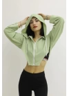 Kapşonlu Yan Dekolteli Sweat Yeşil - P-019669