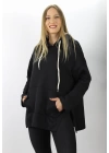 Kapşonlu Yan Yırtmaçlı Sweat Siyah - 21R1178