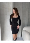Kare Yaka Drapeli Mini Elbise