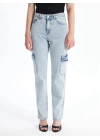Kargo cep kar yıkama jeans pantolon