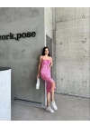 Kaşkorse Desenli askılı elbise