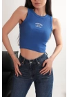 Kaşkorse Kumaş Newyork Nakışlı Kadın Crop-Saks