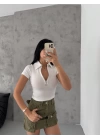 kaşkorse yaka fermuarlı bluz beyaz