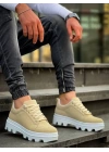 KB-056 Kuback Bej Süet Beyaz Yüksek Taban Günlük Spor Ayakkabı